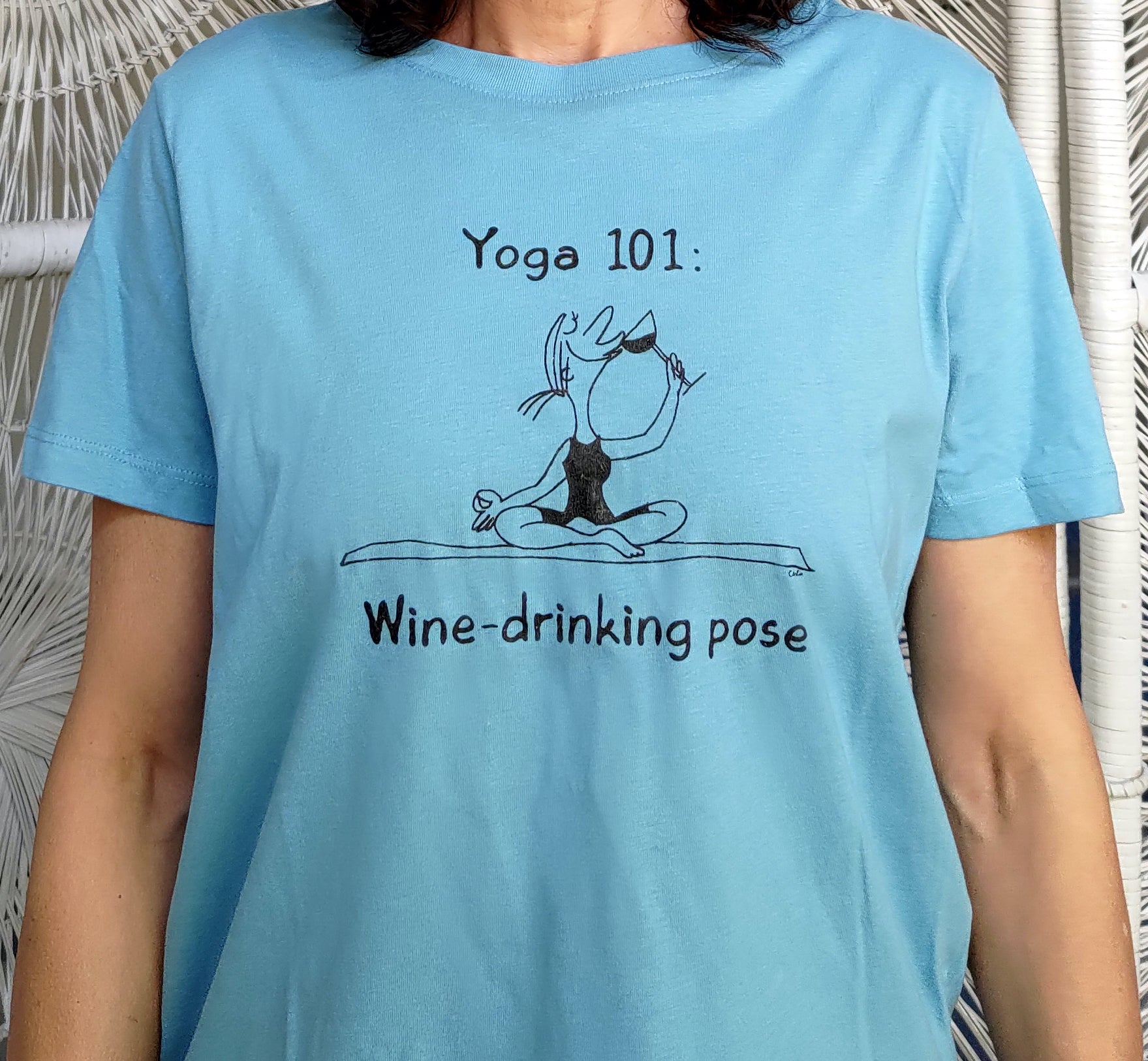 Yoga wine pose t-shirt Carla Ventresca