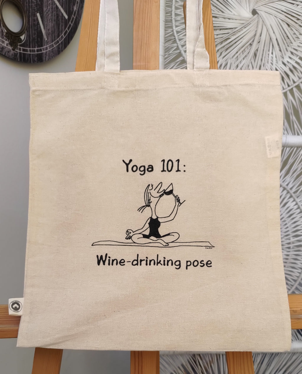 Yoga Wine Pose handmade gift organic tote bag Carla Ventresca