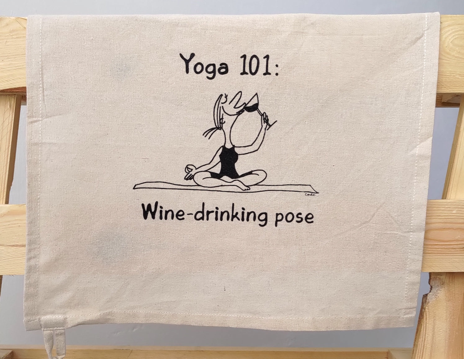 Yoga Wine Pose handmade gift tea towel Carla Ventresca