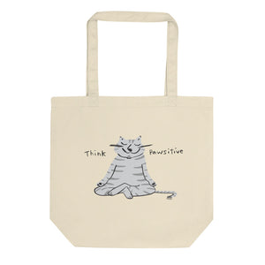 Think Pawsitive gray cat tote bag