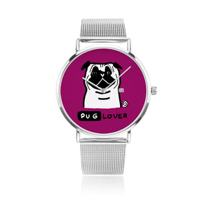 Pug Lover Stainless Steel Quartz Watch with Stainless Steel Wristband