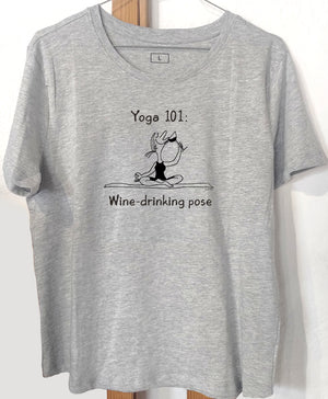 Yoga wine drinking pose t-shirt Carla Ventresca