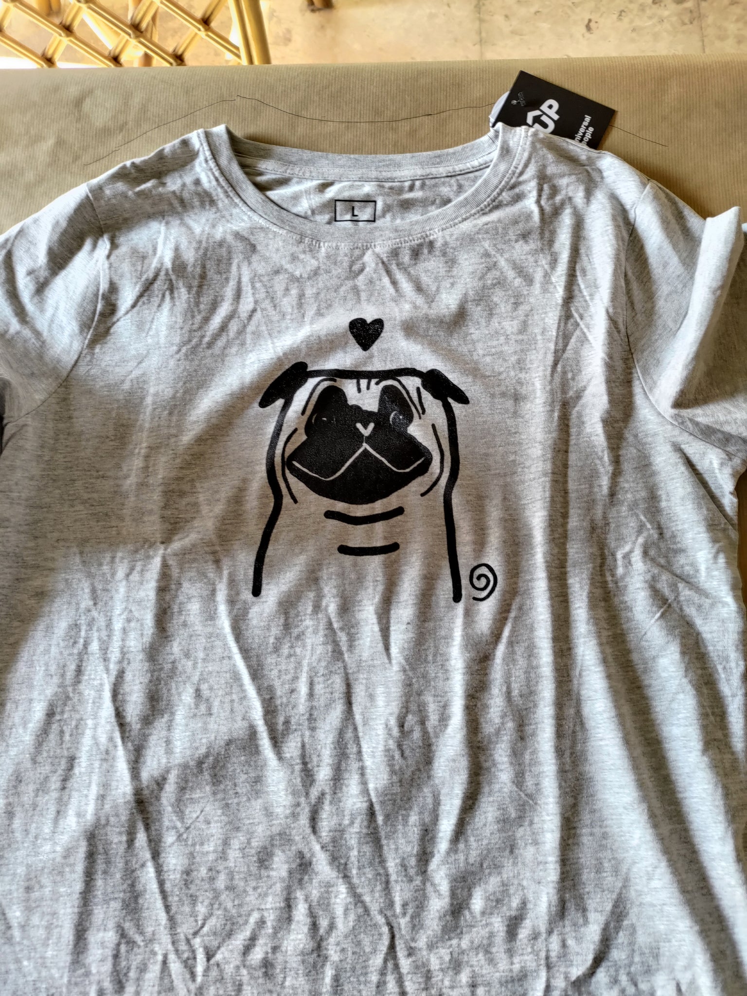 Cute Pug dog t-shirt handmade art Carla Ventresca