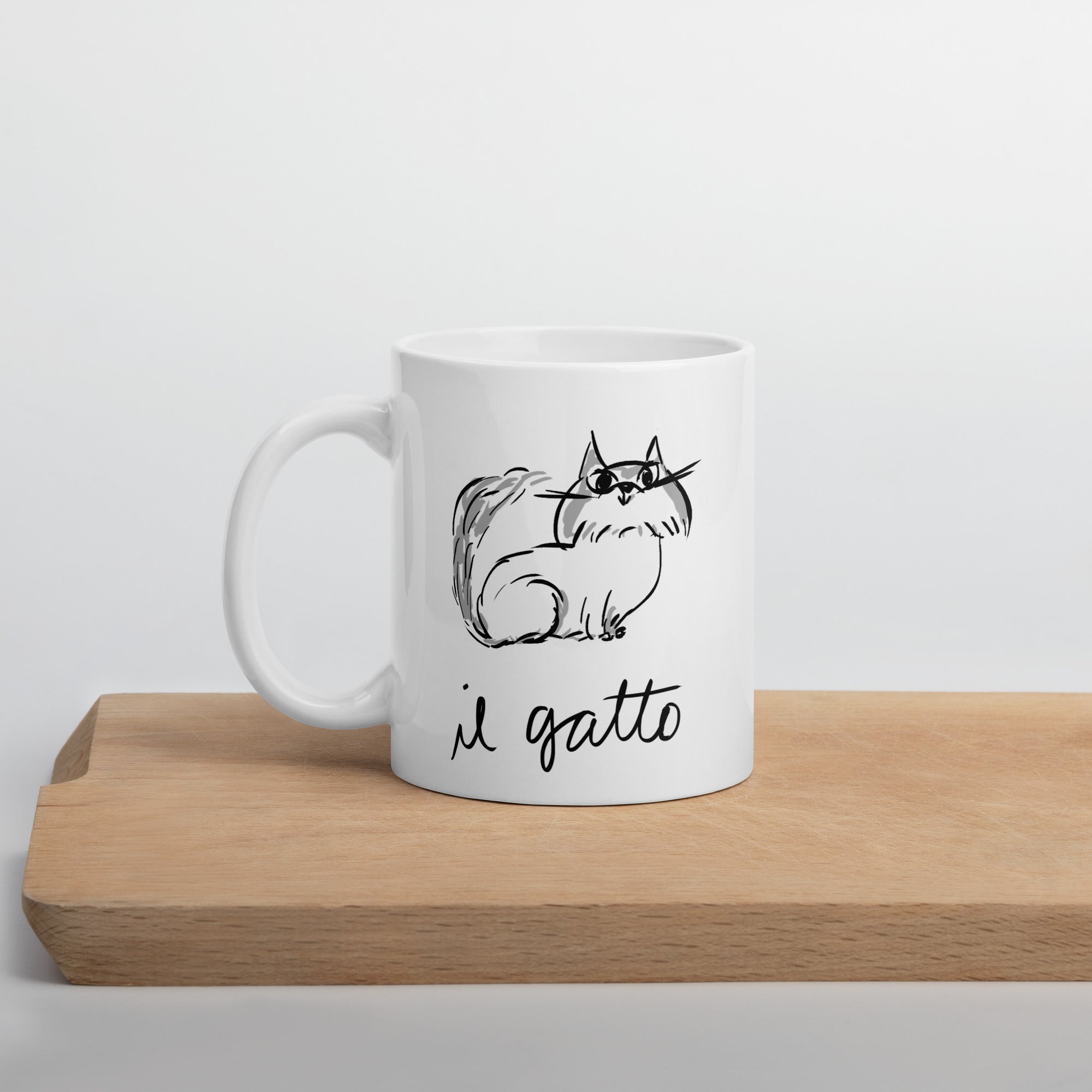 Il Gatto The Cat in Italian White glossy mug