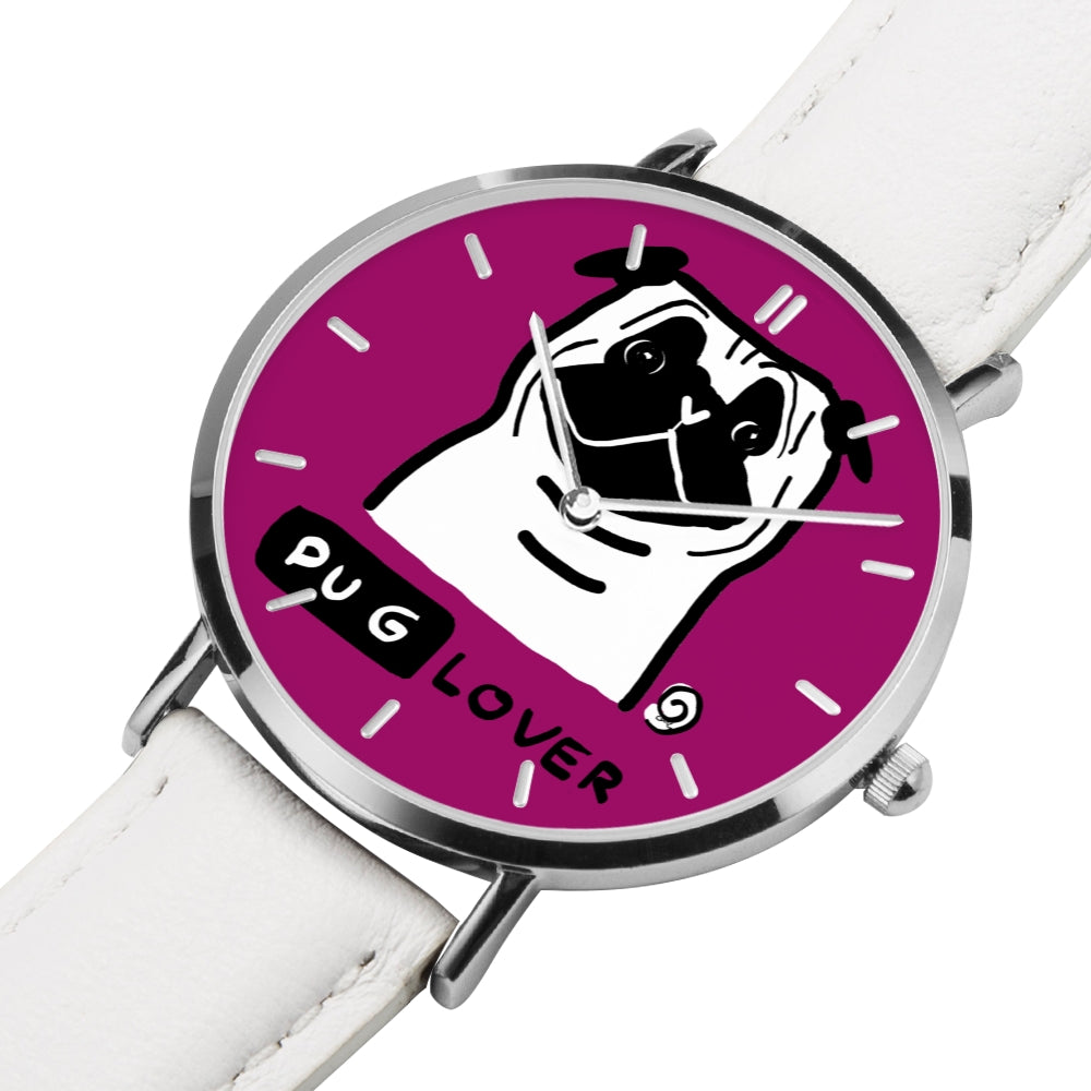 Pug Lover Stainless Steel Watch with Leather Strap