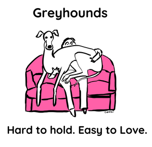Greyhound dog breed sitting on lap by Carla Miler Art