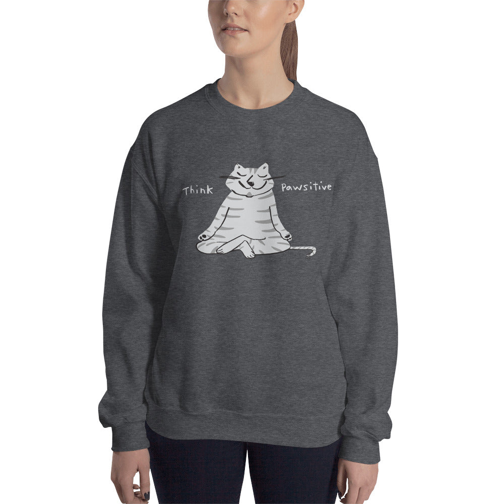 Gray cat Think Pawsitive sweatshirt