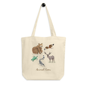 Animal Lover Bear Lemur Deer Elk Hawk Turtle organic tote bag