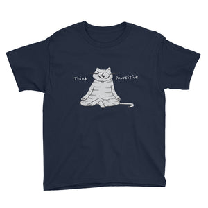 Think Pawsitive Cat Meditating Girls' and Boys' Short Sleeve T-Shirt