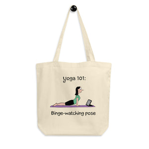 Funny yoga binge watching pose tote bag