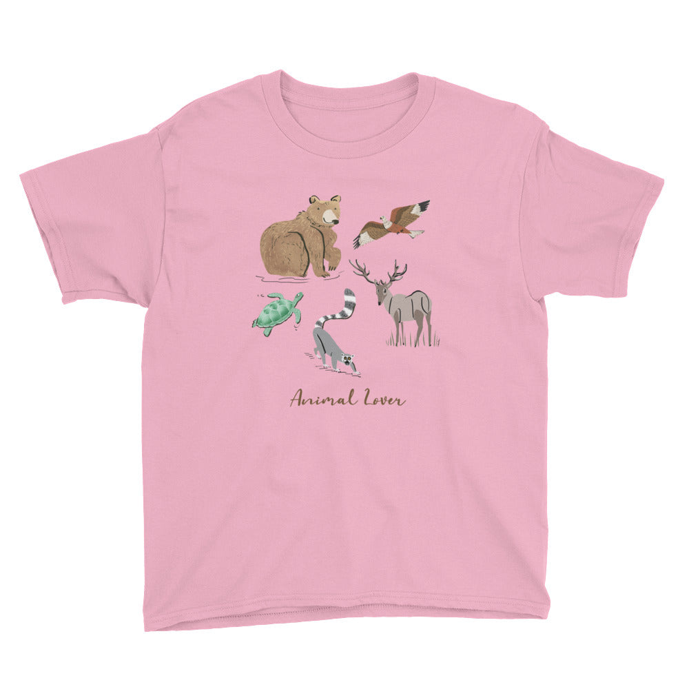 Animal Lover Bear Lemur Deer Elk Hawk Turtle boys and girls pink t-shirt
