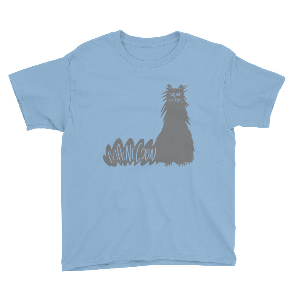 Gray Maine Coon Cat Kids' Short Sleeve T-Shirt