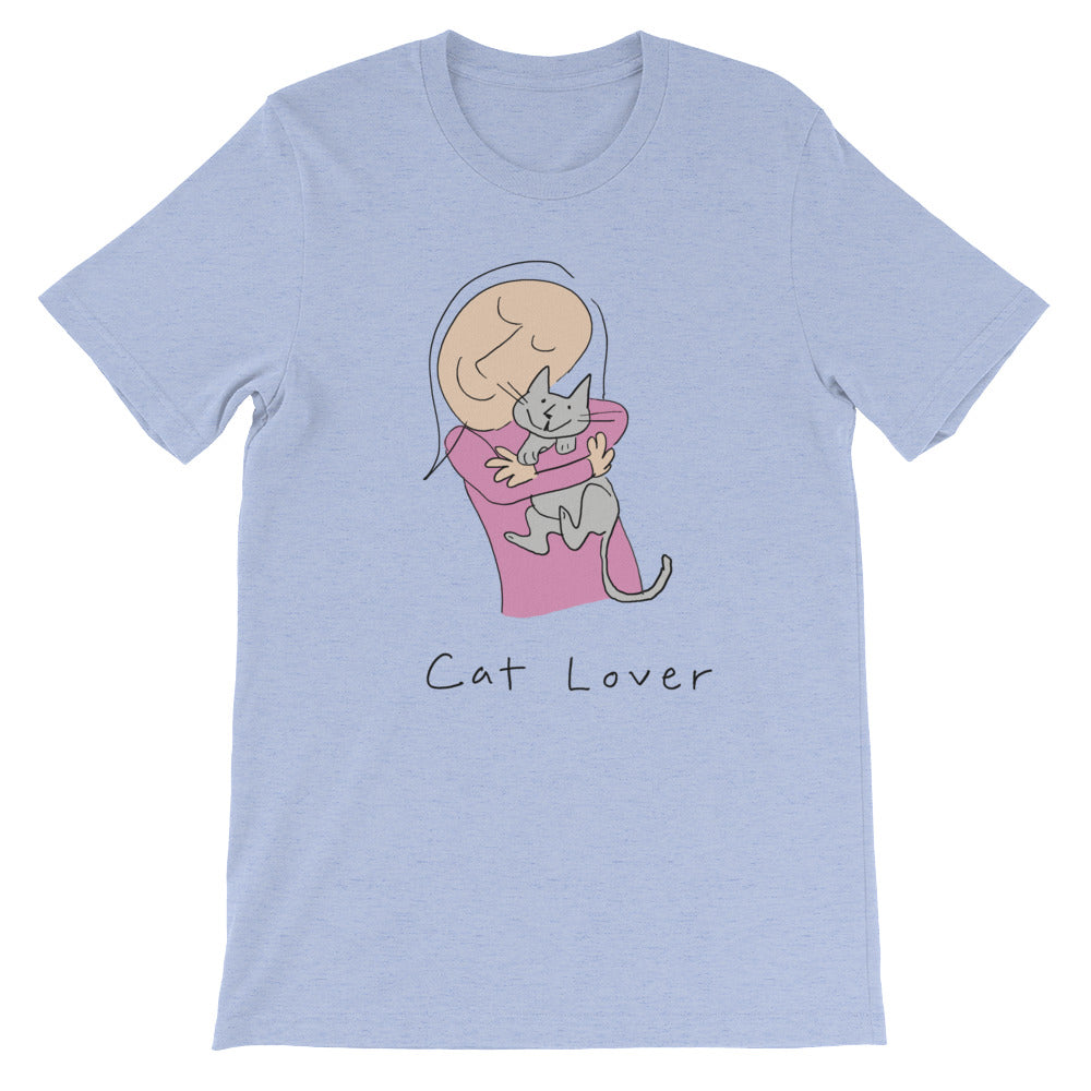 Girl hugging kitty cat lover shirt